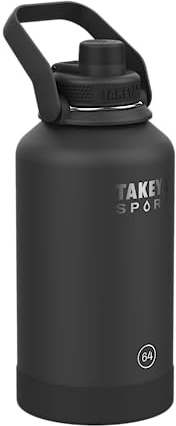 Takeya Sport Water Bottle with Spout Lid - Bottle with Triple Stainless Steel Insulation - Dishwasher Safe & BPA-Free - Bottle with Ice-Blocking Spout Lid & Removable Bumper - 64 oz, Grand Slam Black