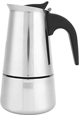 Wakects Moka kaffebryggare, 4 koppar, 200 ml, rostfritt stål, silver, kompatibel med induktion, modern, för resor och hushåll
