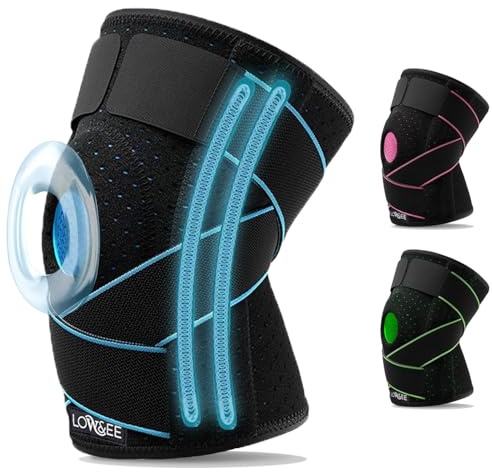 LOW&EE® Menisk-knäskydd och justerbar Sport Ligament – Gym knäskydd - Full patellärt knäskydd - Crossfit knäskydd - Unisex Neopren knäskydd med silikon (svart/Blå)