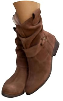 tinbarry Stivaletti da Donna Stivaletti in Pelle Scamosciata con Zip Pieghe Stivali Invernali Stivaletti Bassi Stivaletti Retrò Eleganti con Zip Stivaletti Tinta Unita Scarpe