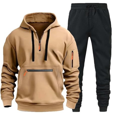 Generisch Sportanzug Herren Warm Luftig Jogginganzug Herren Baggy Bequeme Winteranzug 2-teiliges Set mit Hoodie und Sporthose Mode Trend Trainingsanzug Funky Einfarbig Freizeitanzug