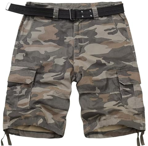 VATINNT Mens Cargo Shorts Casual Cotton Combat Camo Work Shorts with Multi Pockets No Belt 8063 Light Camo 32