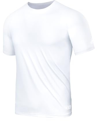 AMZSPORT Herren UV Shirt Rashguard UPF 50 Kurzarmshirt Sonnenschutz Atmungsaktiv Schnelltrocknend Schutz Shirt für Angeln, Surfen, Wandern, Radfahren Weiß M