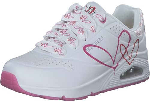 Skechers Femme UNO Twin Hearts Trainers, White Pink Red Duraleather, 39 EU