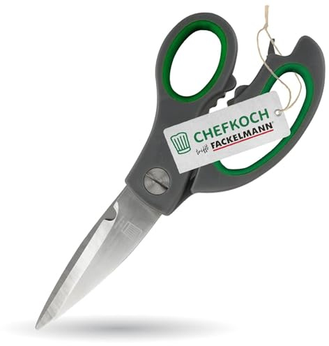 Chefkoch trifft Fackelmann Küchenschere – Robuste Multifunktionsschere für Küche und Haushalt, ergonomischer Griff mit Soft-Grip Einsätzen, vielseitig einsetzbar