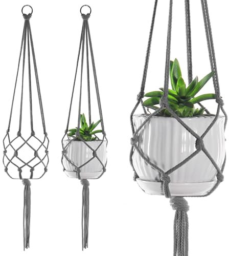 5-pack makramé växthängare inomhus, stor bomullsmakramé växthållare, rep växthängare för inomhus utomhus boho heminredning (grå)