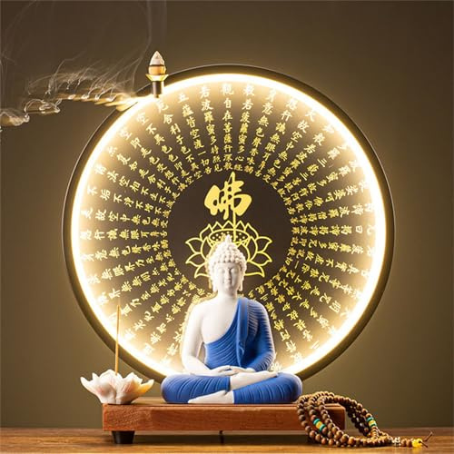 Statua Buddista in Ceramica Con Bruciatore Di Incenso E Lampada Circolare A LED, Lampada Da Parete Con Figura Di Buddha, Lampada Parete 3D, Lampada Da Parete-Zen, Decorazione D'arte Per Soggiorno,12