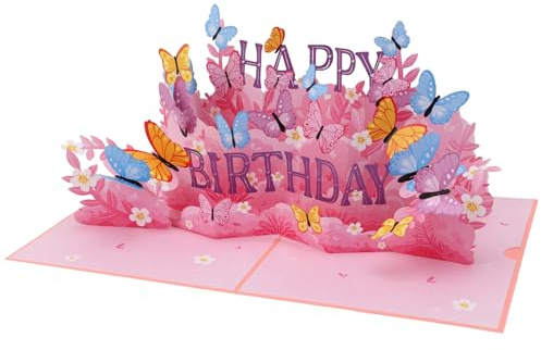 lasuroa Butterfly Pop up Birthday Card, Happy Birthday Eye-Catching 3D Butterfly Pop up Card with Envelope for Women Friends Mother Sister Mum Daughter