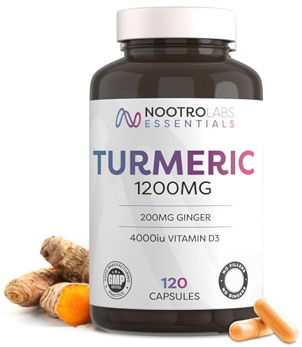 Nootro Essentials Turmeric Curcumin with Black Pepper & Ginger Capsules, with Vitamin D3 for Joint Care, Mobility & Active Daily Wellness Support (60 Servings, 2 Month Supply)