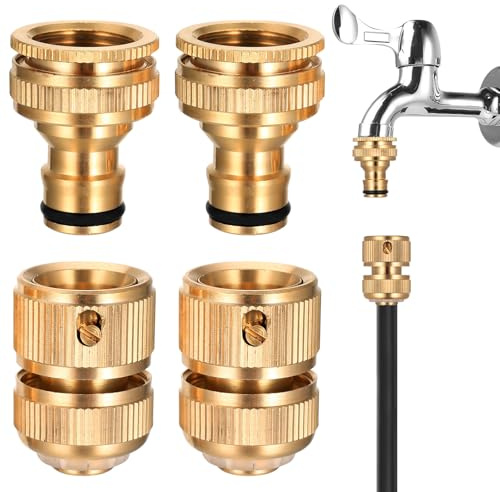 4 Pcs Conector Manguera de Jardín, Conectores Adaptador Grifo Mangueras 3/4 a 1/2 Pulgada & Conector de Manguera de Jardín de Latón 1/2 pulgada, acoplamiento rápido de latón