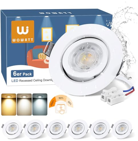 wowatt Lot de 6 Spot LED Encastrable Dimmable, 6W 640LM 3000K 4000K 6000K
