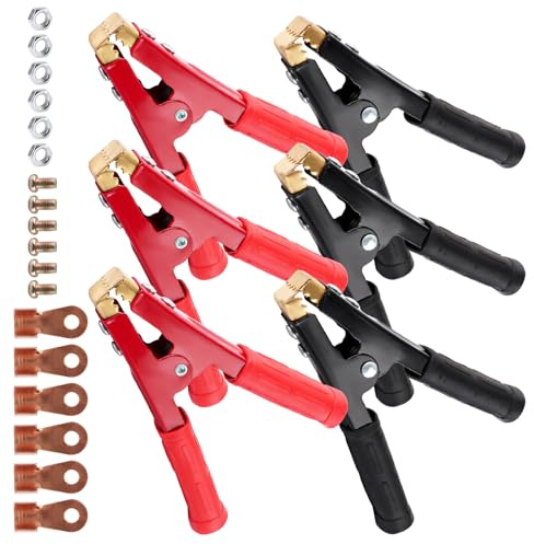 STARVAST 6 pinzas de cocodrilo de 1000 A, grandes, 16 cm, para batería de coche, pinzas de cobre puro, aisladas, con cubierta aislante para cable de batería de 16 – 35 mm
