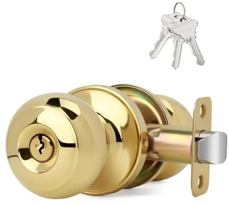 Manija de puerta compatible con cerradura de entrada, pomo redondo for puertas de acceso, modelo 448A, herrajes for acceso al hogar(Gold)