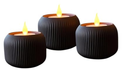 Tealight Candle Holders Set, Black Ribbed Design, Modern Home Decor, Set of 3