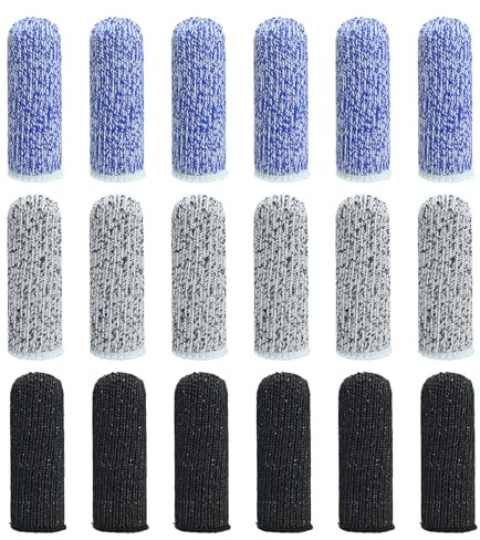 18 Piezas Protectores de Dedos Resistente a Cortes, Protectores de Dedos Antideslizantes y Transpirables, Dedales reutilizables para Jardín Cocina Esculturas y Manualidades (Negro, Azul y Gris)