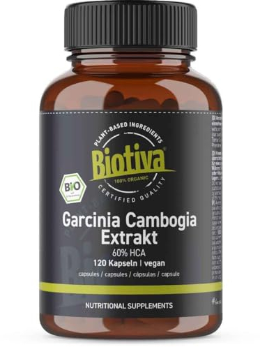 Garcinia Cambogia Extrakt Bio hochdosiert 120 Kapseln - 2 Monatsdosis - vegan - Malabar Tamarinde - hergestellt und kontrolliert in Deutschland - Biotiva