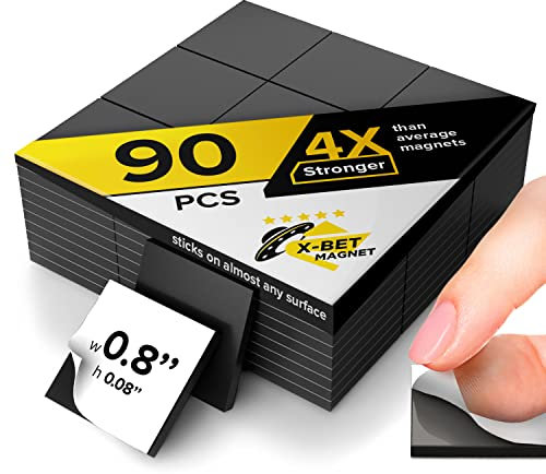 X-bet MAGNET Magnetic Squares - 110 Self Adhesive Magnetic Squares - Flexible Sticky Magnets - Peel & Stick Magnetic Sheets - Tape is Alternative to Magnetic Stickers, Magnetic Strip and Roll