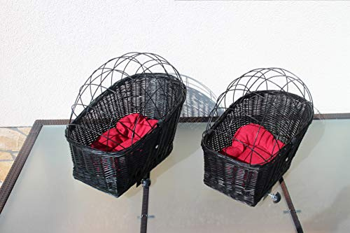 Panier de vélo pour chien - En osier - Avec grille en métal et coussin - Noir - Taille XL ou XXL - Panier de porte-bagages