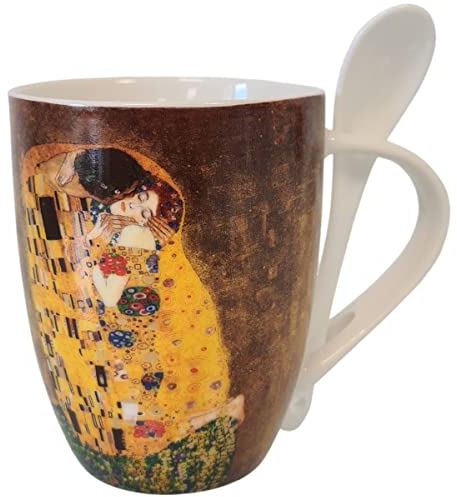 Enesco, Taza de cerámica con dibujo de El Beso de Klimt y cucharita