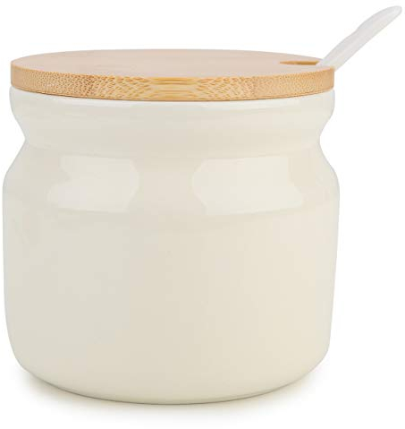 Chase Chic Sucrier en céramique de 230 ml avec couvercle et cuillère, pot à épices pour sucre, sel, assaisonnement pour cuisine, maison, blanc cassé
