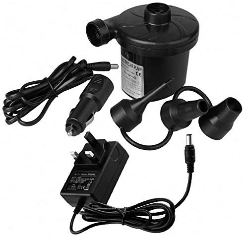 Taylor & Brown Portable Electric Air Pump/Inflate or Deflate Airbeds, Paddling Pools & Other Toys, 12V & 240V Inflator Camping Airbed Pool Deflator, Includes 3 Nozzles