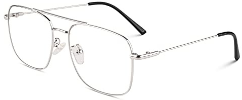 GQUEEN Pilot Stil Fake Brille Ohne Stärke Damen Herren Retro Metallrahmen UV400