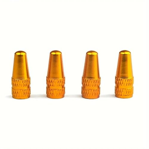 AUTOZOCO Tapón de Válvula Bicicleta, Tapón Válvula Presta, Tapón Vástago Bicicleta, Casquillos de Válvula Bicicletas, Tapones Válvula Neumático Bici, Aleación de Aluminio, Dorado, 5 Unidades