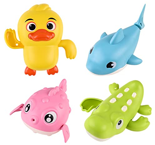 4 Pieces Baby Bath Toys,Wind up Toys Paddling Pool Toys for Kids,Baby Bathtub Toys,Bathroom Float Toy for 1 2 3 4 Years Old Toddler Boys Girls,Swimming Water Floating Fish Duck Toys