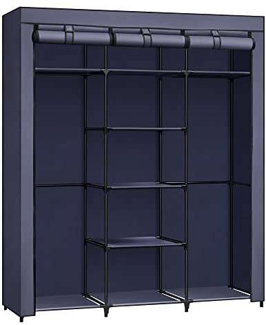 SONGMICS Kleiderschrank, Stoffschrank, faltbare Garderobe mit Kleiderstangen, Kleiderständer, Aufbewahrung, Taschen, Schuhe, Schlafzimmer, Ankleidezimmer, 45 x 150 x 175 cm, dunkelblau RYG012I02