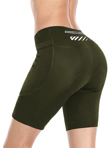 Lo.gas Radhose Damen Gepolstert Radlerhose Damen High Waist Elastische Fahrradhose MäDchen Radlhose Kurz Mit Tasche Pitch Grün M