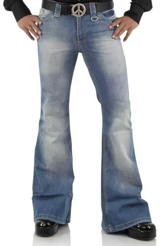 Men's Vintage Bell Bottom Jeans 60s 70s Outfits for Men,Mens Bell Bottoms Disco Pants Flared Jeans Bule