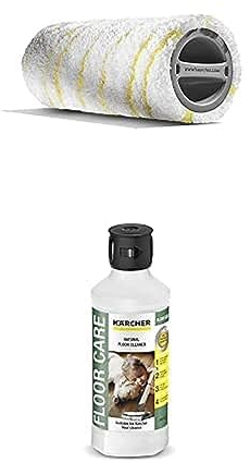 Kärcher Natürlicher Bodenreiniger RM 538N, 0,5 l, vegan und Mikrofaserwalzenset für alle FCs, EWM 2 (2 Universalwalzen, waschbar, hohe Schmutzaufnahme, schonende Reinigung aller Hartböden, gelb)