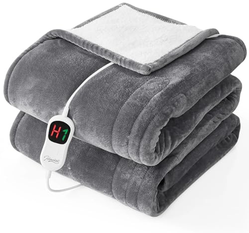 Homemate Electric Heated Blanket Twin - 62x84 Heating Bed Blankets Throw with 10 Heating Levels 8 Hours Auto Off Fast Heating Over-Heated Protection Ultra Soft Warm Flannel ETL Certified Grey