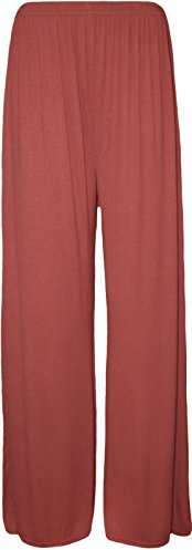 Womens Ladies Plain Plazzo Trouser Lounge Flared Wide Leg Plazo Pants UK 8-26 (Coral, 18)
