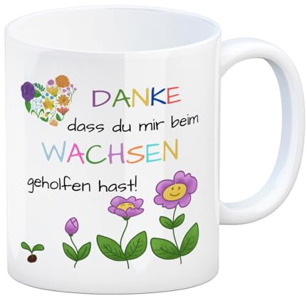 Danke dass du mir beim Wachsen geholfen hast Kaffeebecher eine bunte Tasse für Erzieher Kaffeebecher Danke Erzieherin Kaffeetasse Blumen Motiv Kindergarten Verabschiedung mit