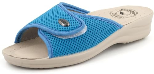 JOMIX Ciabatte Donna Sanitari Estive Pantofole Anatomiche Morbide in Vera Pelle Zoccoli da Lavoro Sabot Comode Made in Italy TD2366 (Celeste, 41)