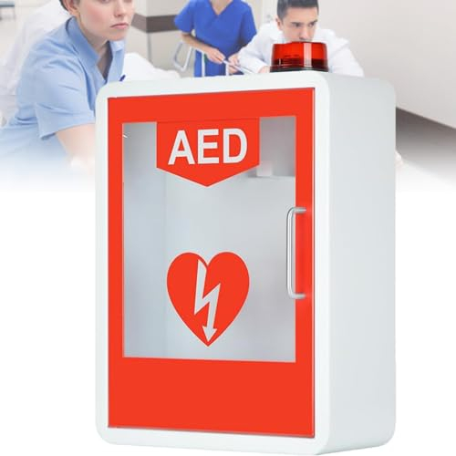 Gabinete De Almacenamiento De Desfibrilador AED Con Llave Y Alarma, Caja De Alarma De Desfibrilación Cardíaca, Gabinete De Primeros Auxilios, Unidad De Desfibrilador Para El Hogar, Escuelas,Orange