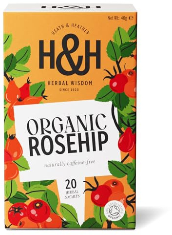 Heath & Heather - Organic Rosehip Tea • Fruity & Tart Herbal Infusion • Naturally Caffeine-Free • Vegan • 20 Tea Bags