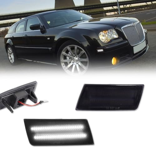GTINTHEBOX Smoked Lens Front White LED Side Marker Light Compatible with 2005-2014 Chrysler 300,Replace OEM Sidemarker Lamps