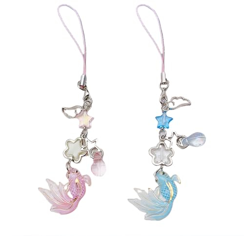 Goiern 2 Stück Handy Anhänger Ästhetischer Y2K Phone Charm, Süßes Telefon Lanyard String für Handytasche, Schlüsselanhänger, Kamera-Anhänger(Blau und Rosa)