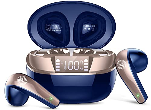 Bluetooth Kopfhörer, Kopfhörer Kabellos Bluetooth 5.3 In Ear Kopfhörer mit 4 HD Mic, Mini Kabellose Kopfhörer ENC Lärmreduzierung Earbuds, 40H Tiefer Bass,LED-Anzeige, IP7 Wasserdicht Ohrhörer, Blaues