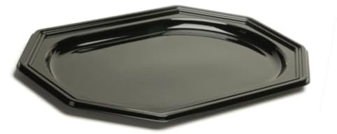 D-Work Plateaux de Présentation Octogonaux en PET 10 pièces - 35 x 24 cm - Épaisseur Robuste - Noir Élégant - Conformes pour Aliments Froids ou Tièdes