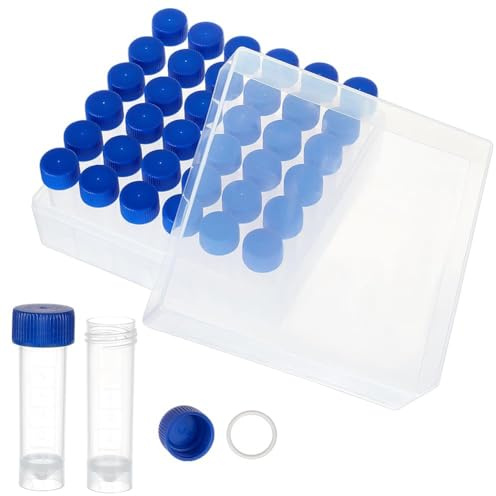Fozriybefy 36 Provette Criogeniche da 5 Ml, Fiale In Plastica con Tappi A Vite, Piccole Provette per Campioni, Provette con Scatola di Stoccaggio per Forniture da Laboratorio, Facili da Usare