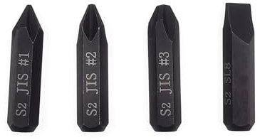 3 pièces de mèches d'impact JIS et 1 mèche plate pour tournevis à percussion manuel, tige hexagonale 5/16 (8mm), acier allié S2, 36mm – Idéal pour réparation automobile et moto japonaises
