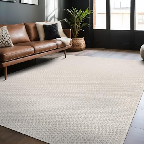 Luul Home Easy Jute Rugs 5x7 White Color Living Room Indoor Outdoor Area Rug for Patio Farmhouse and Kitchen Rug High Traffic Easy to Clean Washable Solid Boho Woven Design Outside Carpet (5 x 7)