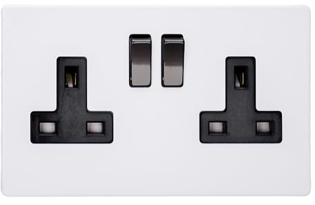 Varilight Double Switched Plug Socket - Screwless Primed With Iridium/Black Insert, XDY5IBS.PD