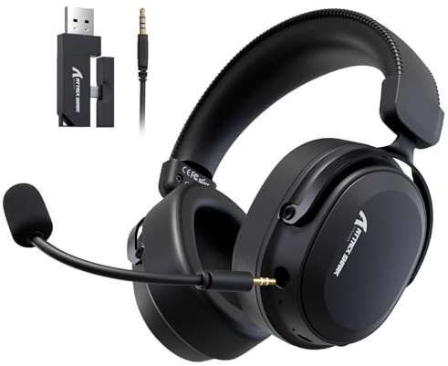 ATTACK SHARK L30PRO Auriculares Gaming Inalámbricos, Sonido Surround 7.1 Drivers 50mm, 3 Modos 2.4G/BT 5.3/Cable con Micro Desmontable para PC/PS/Xbox/Switch, 84H de Juego-Negro