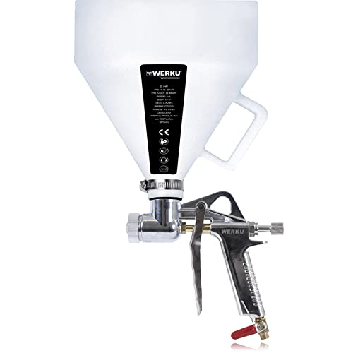 Werku WK500660, Pistolet Peinture Gravité Gouttelette Pneumatique, Qualité Professionnelle, Buses 4-6-8 mm, Réservoir 6 L, Spécial Gouttelettes, Plâtres, Pierreux et Hautes Viscosités