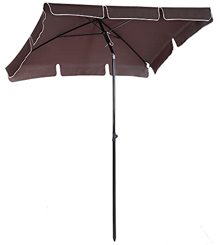 Outsunny Ombrellone da Giardino Rettangolare 2x1.3 m con Inclinazione Regolabile e Palo in Alluminio, Marrone e Nero