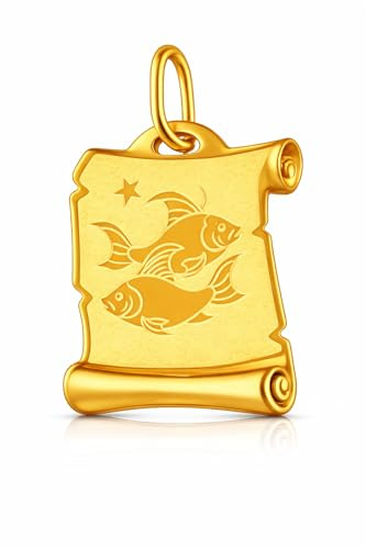 Rodium - Ciondoli in oro con il segno zodiacale dei Pesci su papiro, oro 14k/finezza 585, ciondoli per collane o bracciali a catena